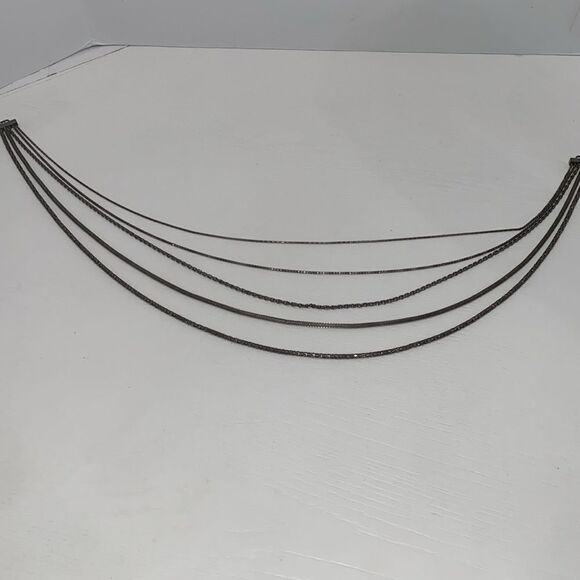 Multi Layered Silver Tone And Gun Metal 5 Layer Chain Necklace - Picture 5 of 11